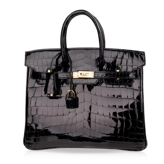 High Gloss Jet Black Large Defined Scale Embossed Compact Structured Hand Tote With Polished Golden Twist Lock Hardware, Matching Suspended Embossed Tag And Square Padlock Charm