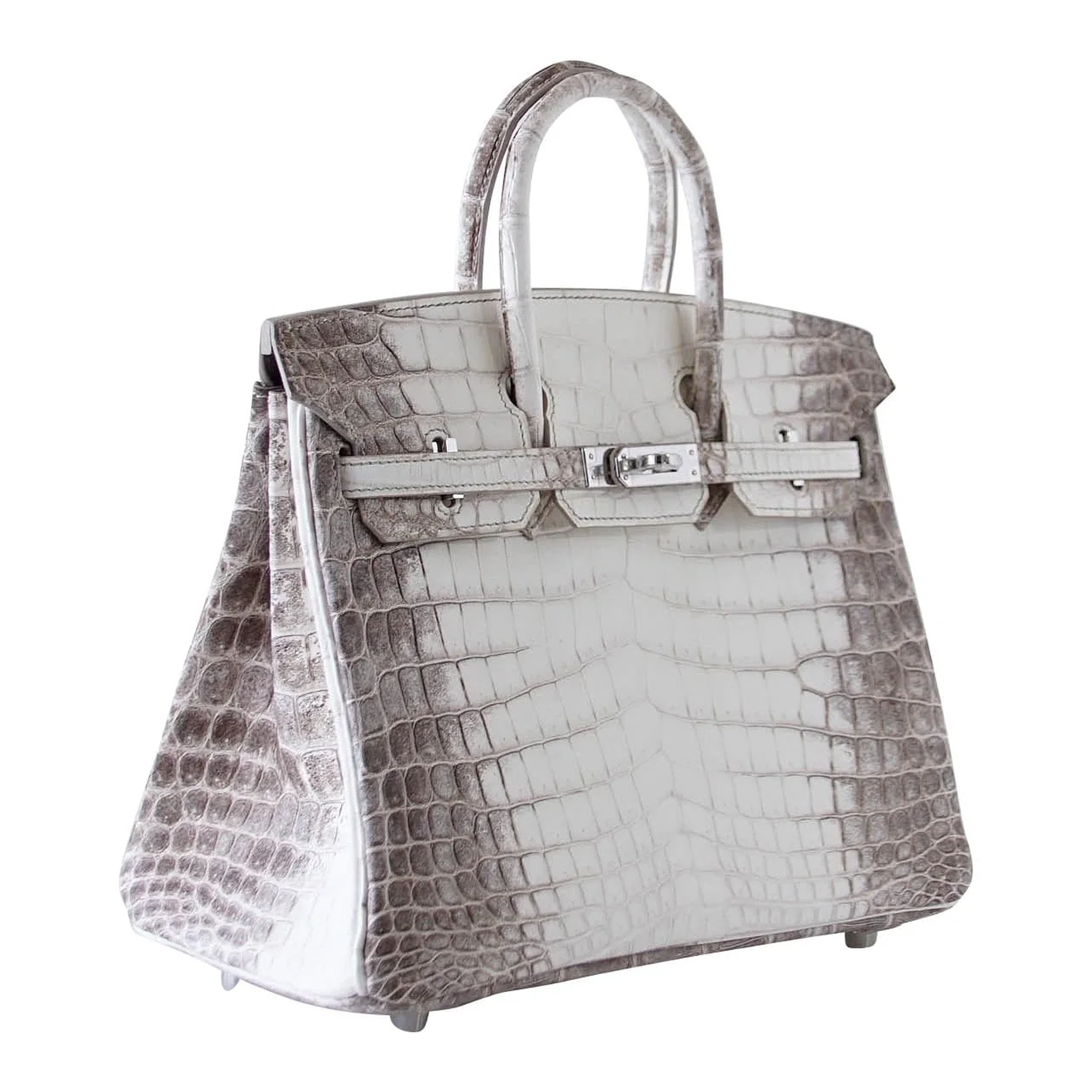 Ombre Pale White Ash Grey Marbled Gradient Scale Compact Structured Hand Tote With Brushed Silvery Twist Lock Hardware, Matching Suspended Embossed Tag And Textured Square Padlock Charm